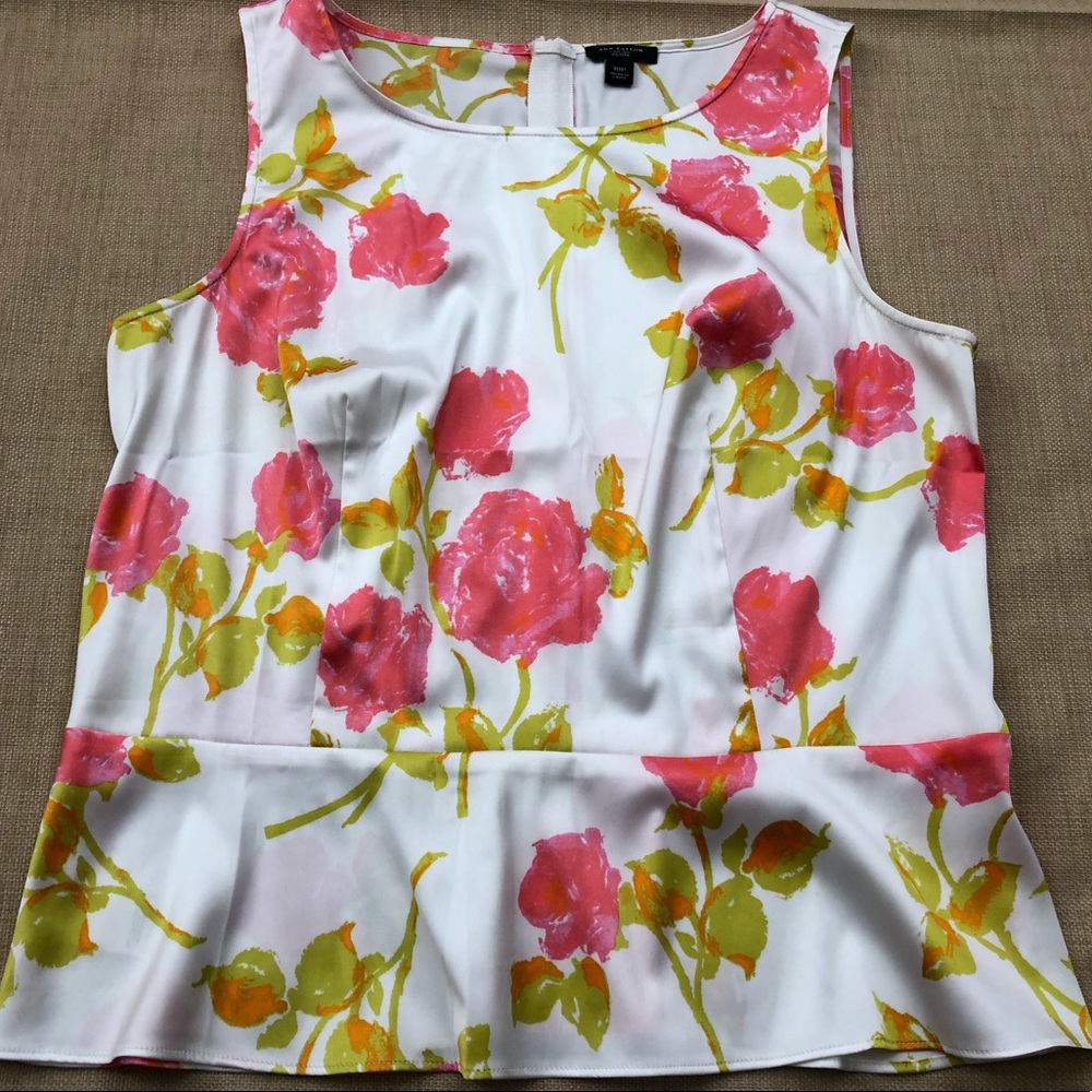Ann Taylor Sleeveless Rose Print Peplum Top Blouse